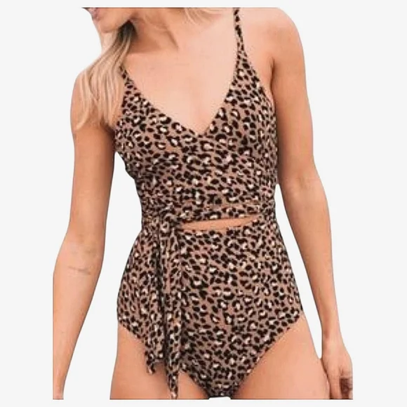 Aerie Leopard Print 1 Piece Wrap Bathing Swim Suit NWT Size M - Picture 1 of 11